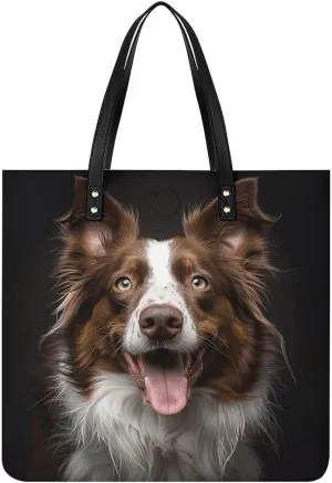 Dog Sticking Out Tongue Tote Bag Pu Leather Handbags for Women Shopping Shoulder Bags Travel Hobo Bags Slouchy Tote Big Capacity Cross Body Handbags Laptop Briefcases