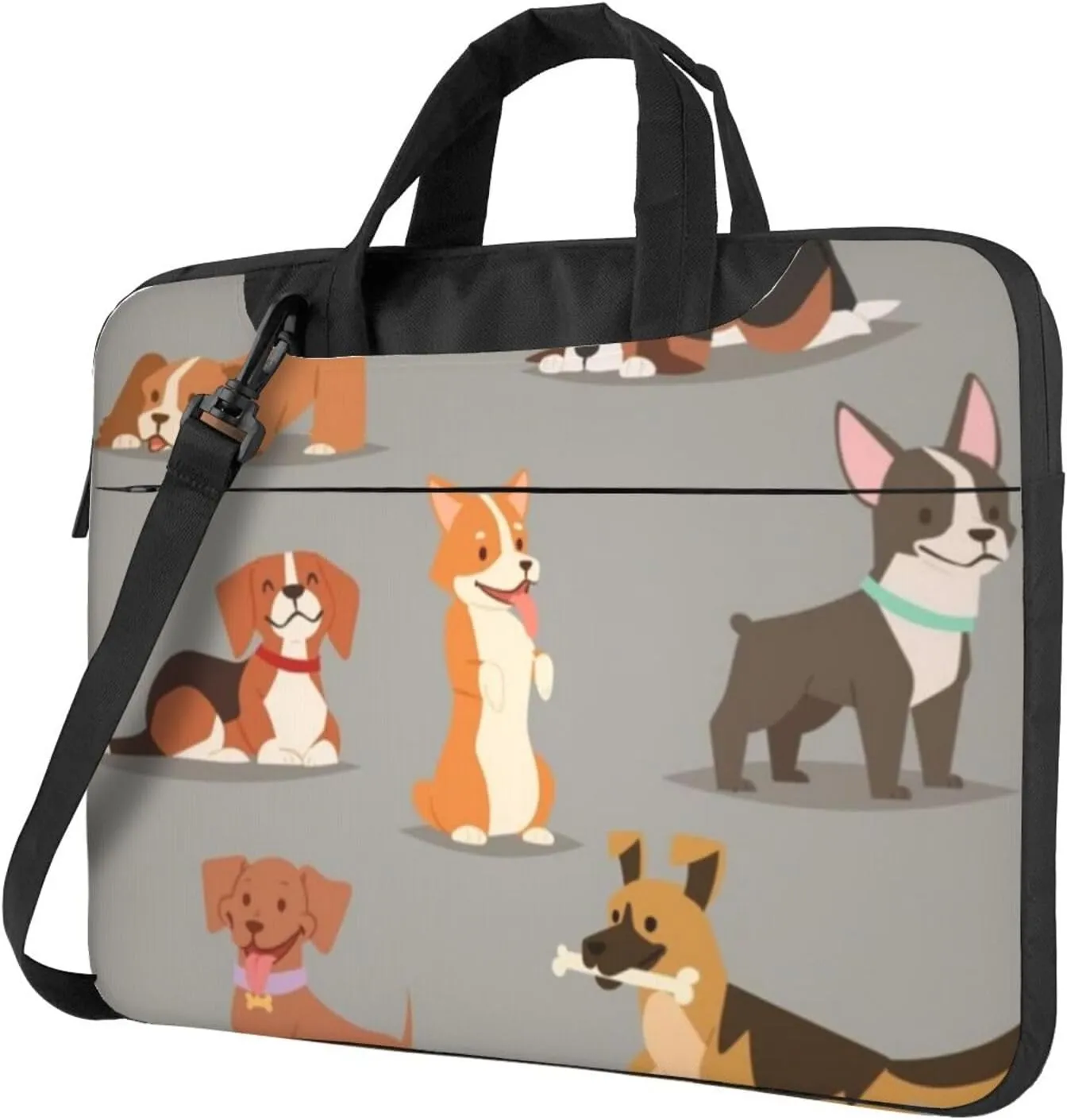 Dogs Breed Cute Puppy Elegant 13-15.6 Inch Laptop Bag For Man And Women, Computer Messenger Bag, Trendy Shoulder Strap Design
