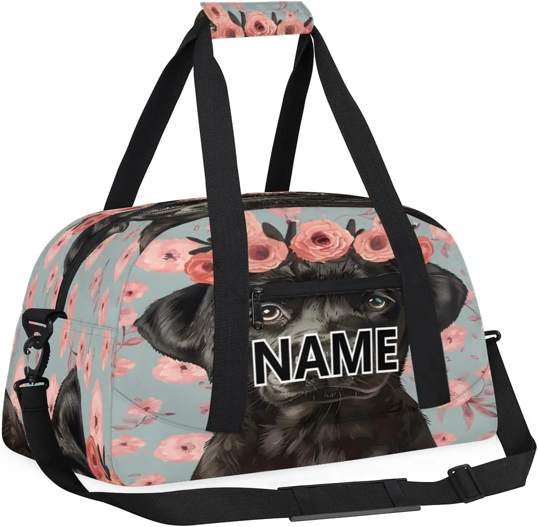 Dogs Mini Gym Bag 18 inch for Women Men Waterproof Custom Black Dogs Travel Duffel Bag Carry On Overnight Tote Nurse Bag for Work Fitness Hiking