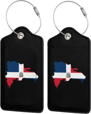 Dominican Republic Flag Luggage Tags for Travel, Stainless Steel & Leather, Personalized Engraved, Durable Bag Tags 2 PCS