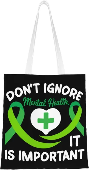 Don T Ignore Mental Health Tote Bag for Women Canvas Shopping Bags Reusable Large Capacity Casual Shoulder Handbags Grocery Bags