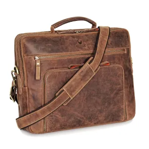 DONBOLSO San Francisco Laptop Bag - 17-Inch Handcrafted Leather Messenger Bag for Men and Women - Leather Shoulder Bag with Adjustable Strap for Office, Travel, Uni, or Business Use - Vintage Brown