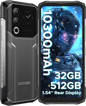 DOOGEE Blade 20 Ultra Rugged Phone Unlocked,32GB 512GB,10300mAh Large Battery Rugged Smartphone with 1.54"IPS Rear Display,6.6"HD 90Hz Android 14,50MP 8MP,IP68/IP69K Waterproof Phones,Face ID/NFC/OTG