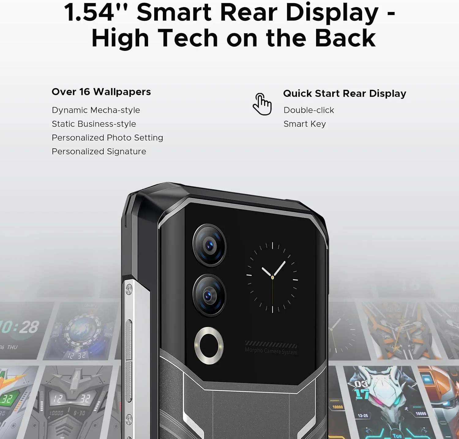 DOOGEE Blade 20 Ultra Rugged Phone Unlocked,32GB 512GB,10300mAh Large Battery Rugged Smartphone with 1.54"IPS Rear Display,6.6"HD 90Hz Android 14,50MP 8MP,IP68/IP69K Waterproof Phones,Face ID/NFC/OTG