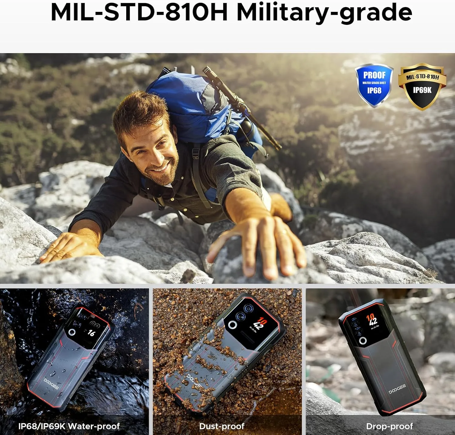 DOOGEE Blade 20 Ultra Rugged Phone Unlocked,32GB 512GB,10300mAh Large Battery Rugged Smartphone with 1.54"IPS Rear Display,6.6"HD 90Hz Android 14,50MP 8MP,IP68/IP69K Waterproof Phones,Face ID/NFC/OTG