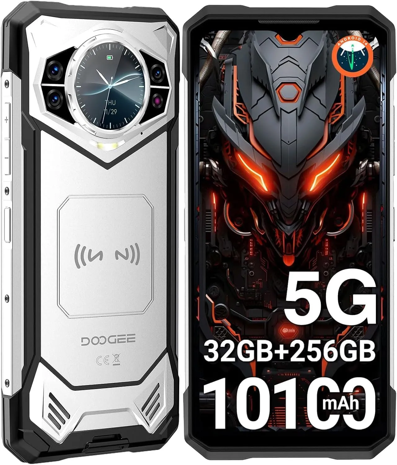 DOOGEE S200 Rugged Smartphone 5G, 10100mAh 33W, 32GB 256GB Android 14 Rugged Unlocked Cell Phone with 1.32" Rear Screen, 100MP 20MP Night Vision, 6.72" FHD  120Hz, 4K, NFC, 5G Dual SIM, ATT, Verizon