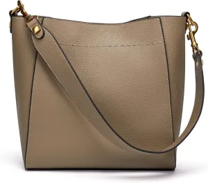 DORIS&JACKY Leather Bucket Tote Bags for Women Designer Shoulder Hobo Purse and Handbags with Detachable Wide Strap