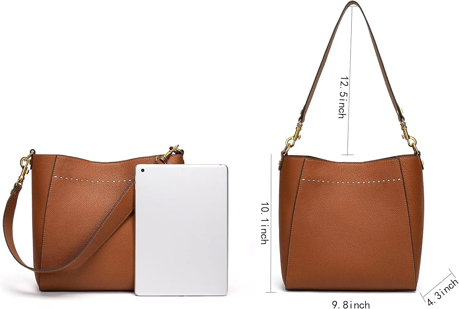 DORIS&JACKY Leather Bucket Tote Bags for Women Designer Shoulder Hobo Purse and Handbags with Detachable Wide Strap