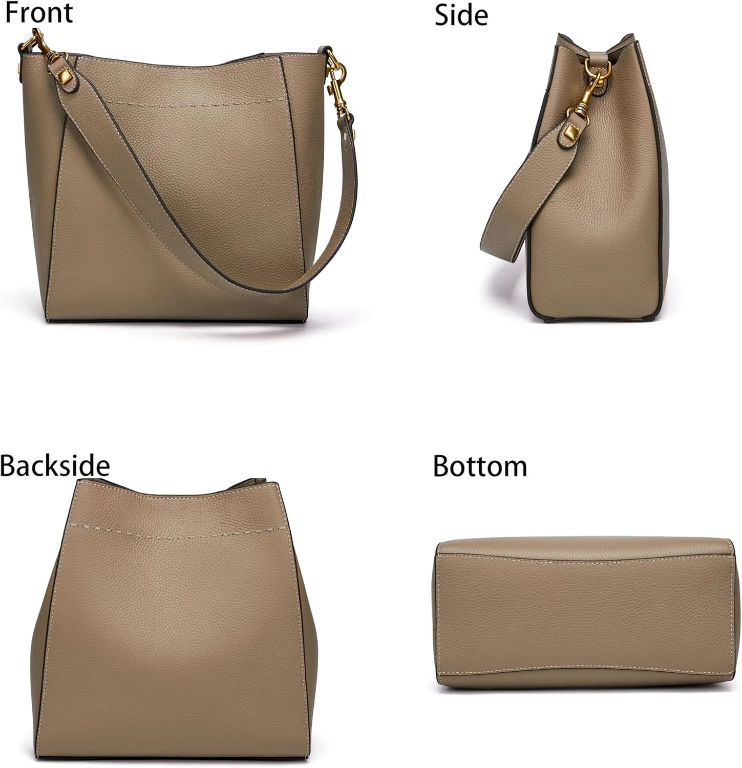 DORIS&JACKY Leather Bucket Tote Bags for Women Designer Shoulder Hobo Purse and Handbags with Detachable Wide Strap