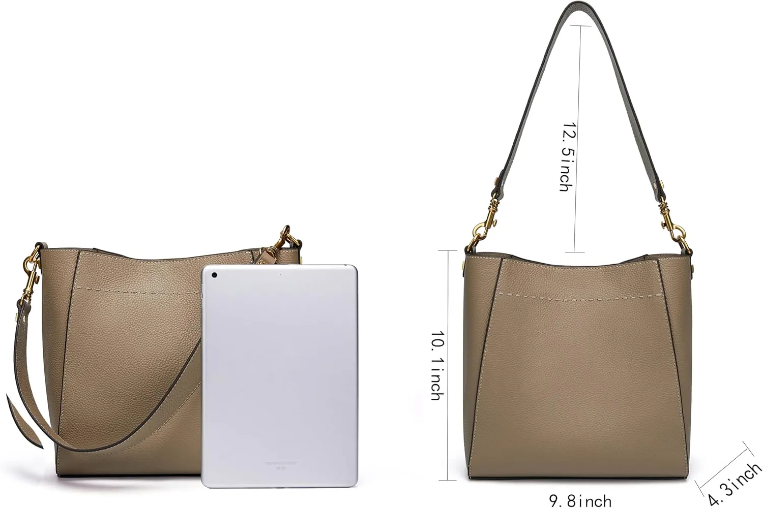 DORIS&JACKY Leather Bucket Tote Bags for Women Designer Shoulder Hobo Purse and Handbags with Detachable Wide Strap