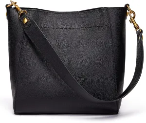 DORIS&JACKY Leather Bucket Tote Bags for Women Designer Shoulder Hobo Purse and Handbags with Detachable Wide Strap