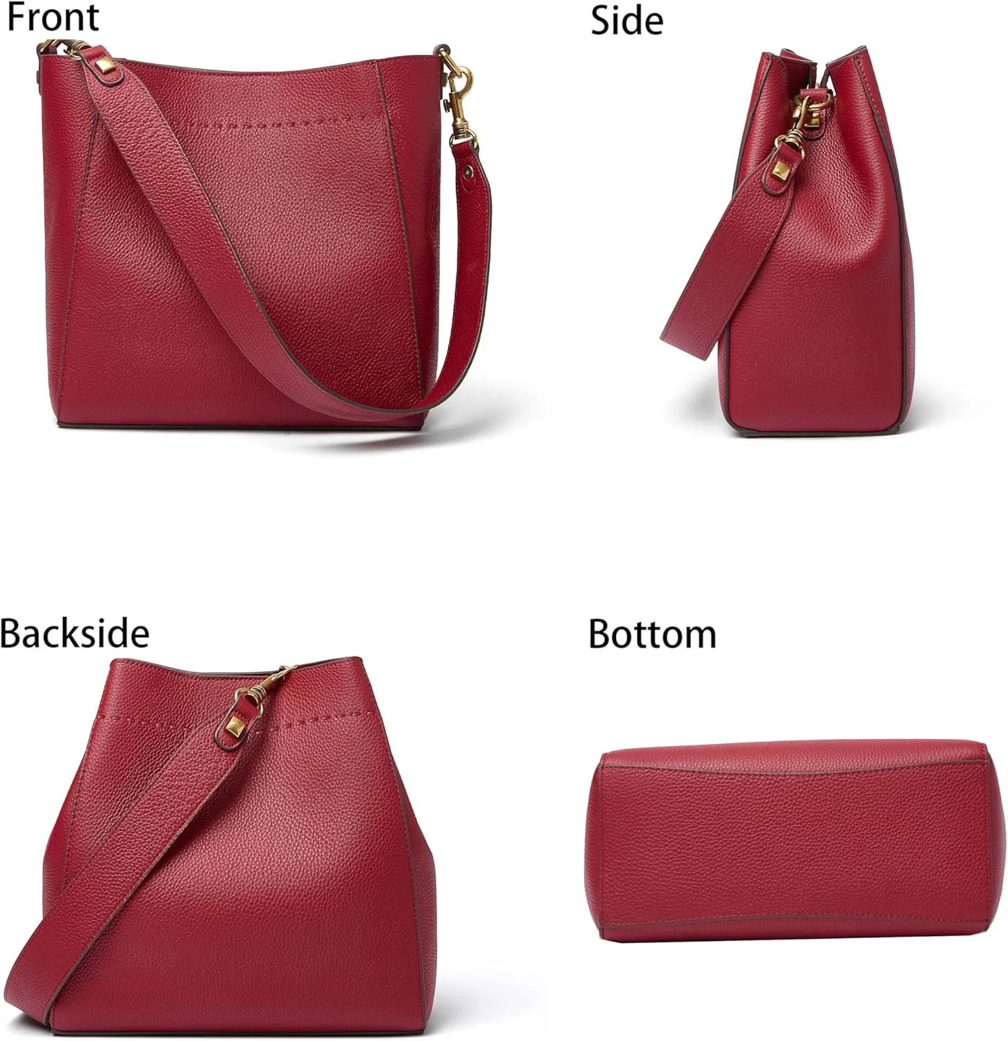 DORIS&JACKY Leather Bucket Tote Bags for Women Designer Shoulder Hobo Purse and Handbags with Detachable Wide Strap