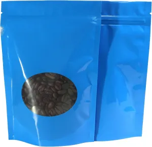 Double-Sided Matte/Glossy Color with Clear Round Window Stand-Up Pouch (100 Bags/Pack) (3.3" x 5.5", Glossy Blue)