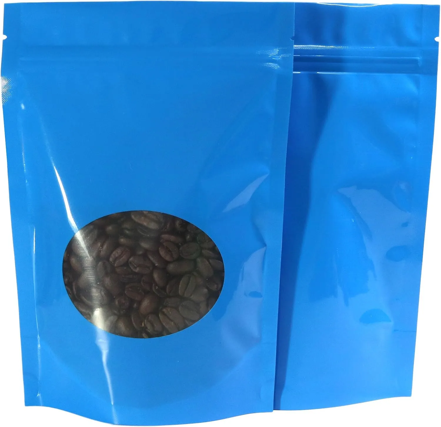 Double-Sided Matte/Glossy Color with Clear Round Window Stand-Up Pouch (100 Bags/Pack) (3.3" x 5.5", Glossy Blue)