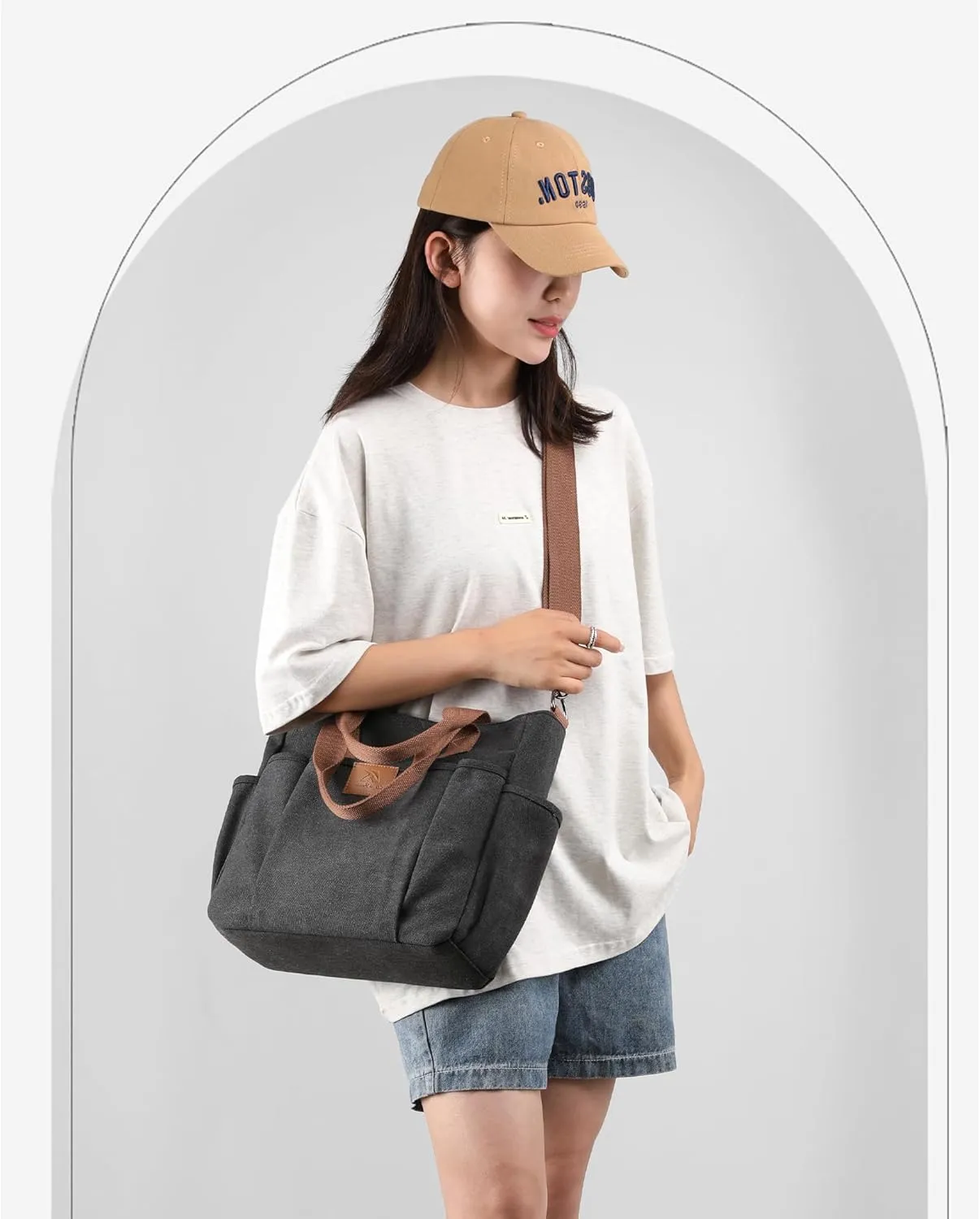 DOURR Hobo Crossbody Bags for Women Trendy Canvas Top-handle HandBag Multi-pocket Light Going Out Purse Pocketbooks