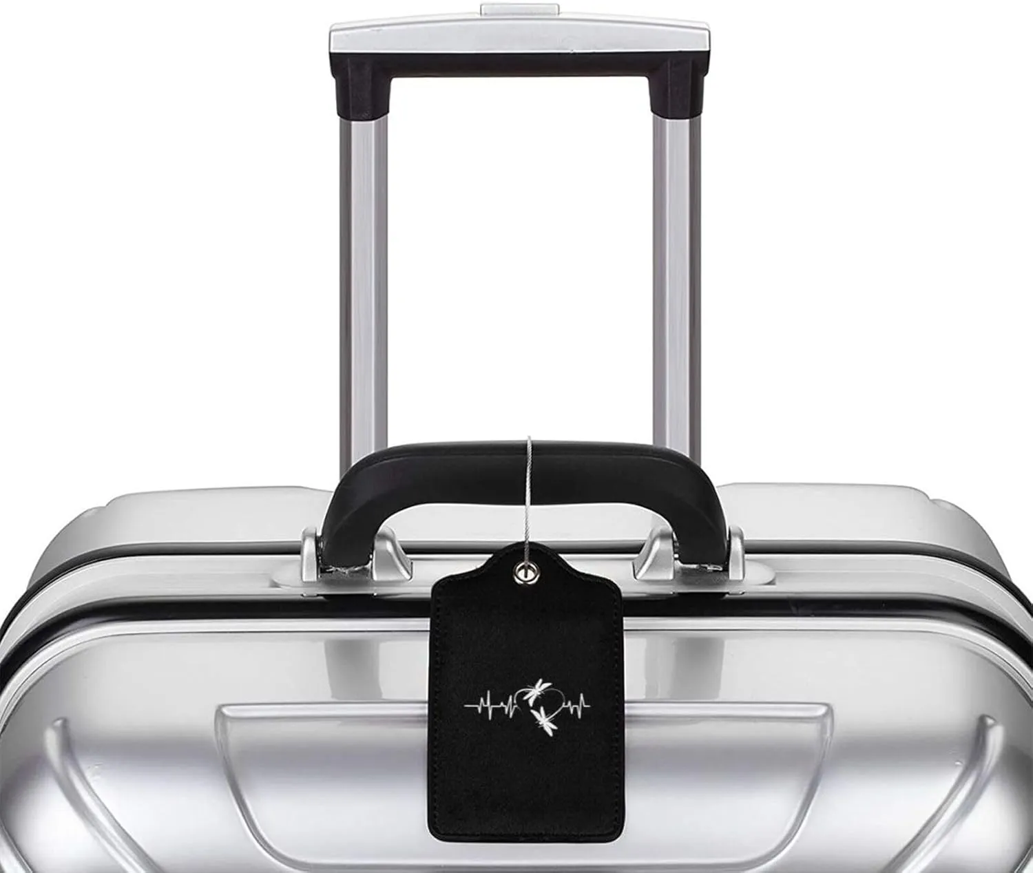 Dragonfly Heartbeat Leather Baggage Bag Luggage Tags with Stainless Steel Loop and Privacy Cover, 4 PCS, Black
