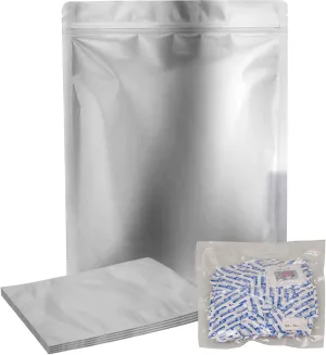 Dry-Packs 10 - Mylar Zipper 5 Gallon Bags (20x30") and 10-2000cc Oxygen Absorbers With Freshness Pill/Eye for Dried Dehydrated and Long Term Food Storage, ‎DZ20x30-2000CC-10PK - Gray