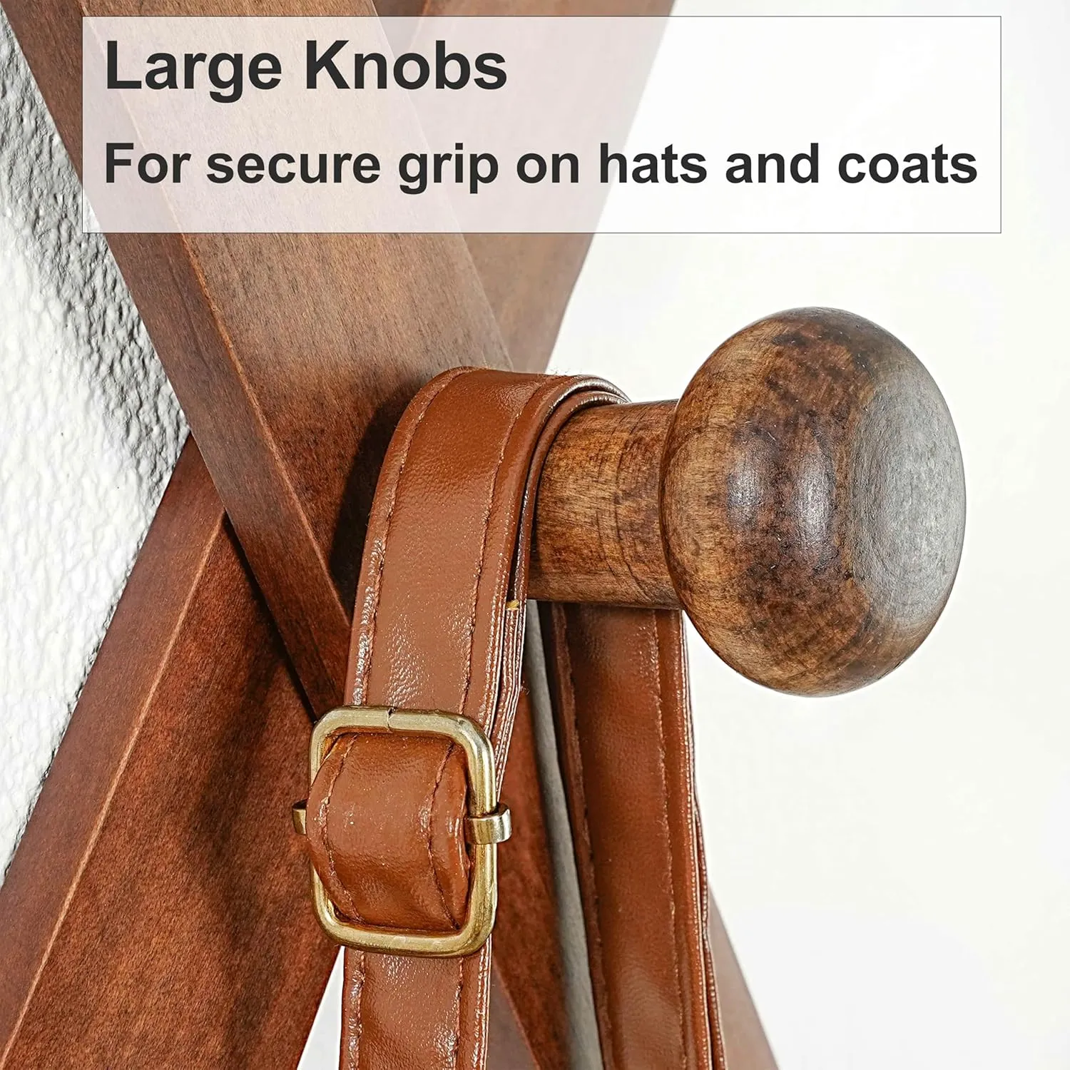 Dseap Expandable Coat Rack (Larger Version) - 24” High, Anti-Slip, Ultra Heavy Duty Wooden Accordian Wall Hanger with 10 Study Peg Hooks for Clothing Hats Jackets Bags, Brown
