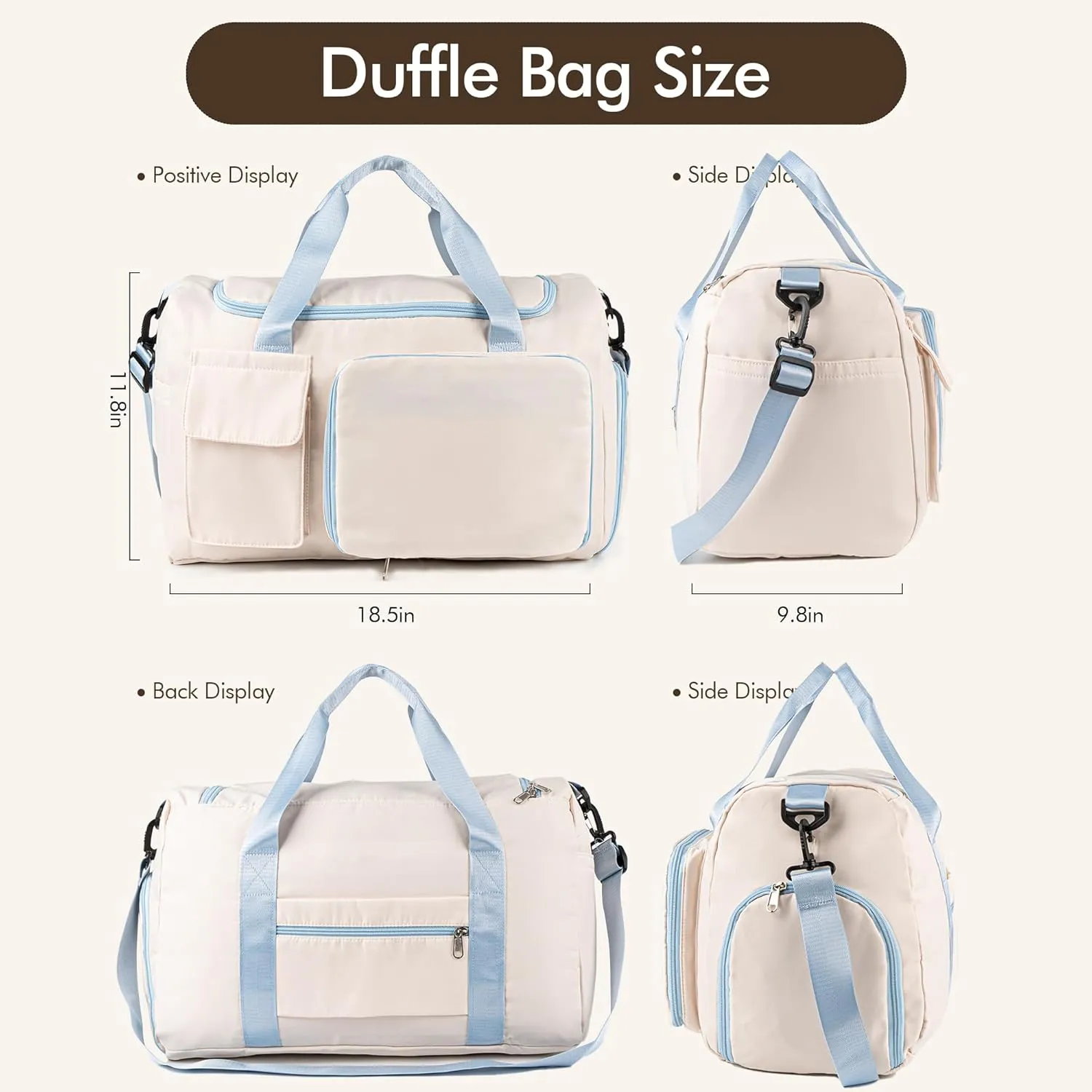 Duffel Bag for Women Girls Personalized Weekender Overnight Bag with Embroidered Name - Custom Travel Duffle with Shoe Compartment, Waterproof & Foldable, Bridesmaid Gift (Blue)