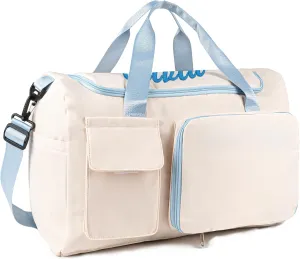 Duffel Bag for Women Girls Personalized Weekender Overnight Bag with Embroidered Name - Custom Travel Duffle with Shoe Compartment, Waterproof & Foldable, Bridesmaid Gift (Blue)