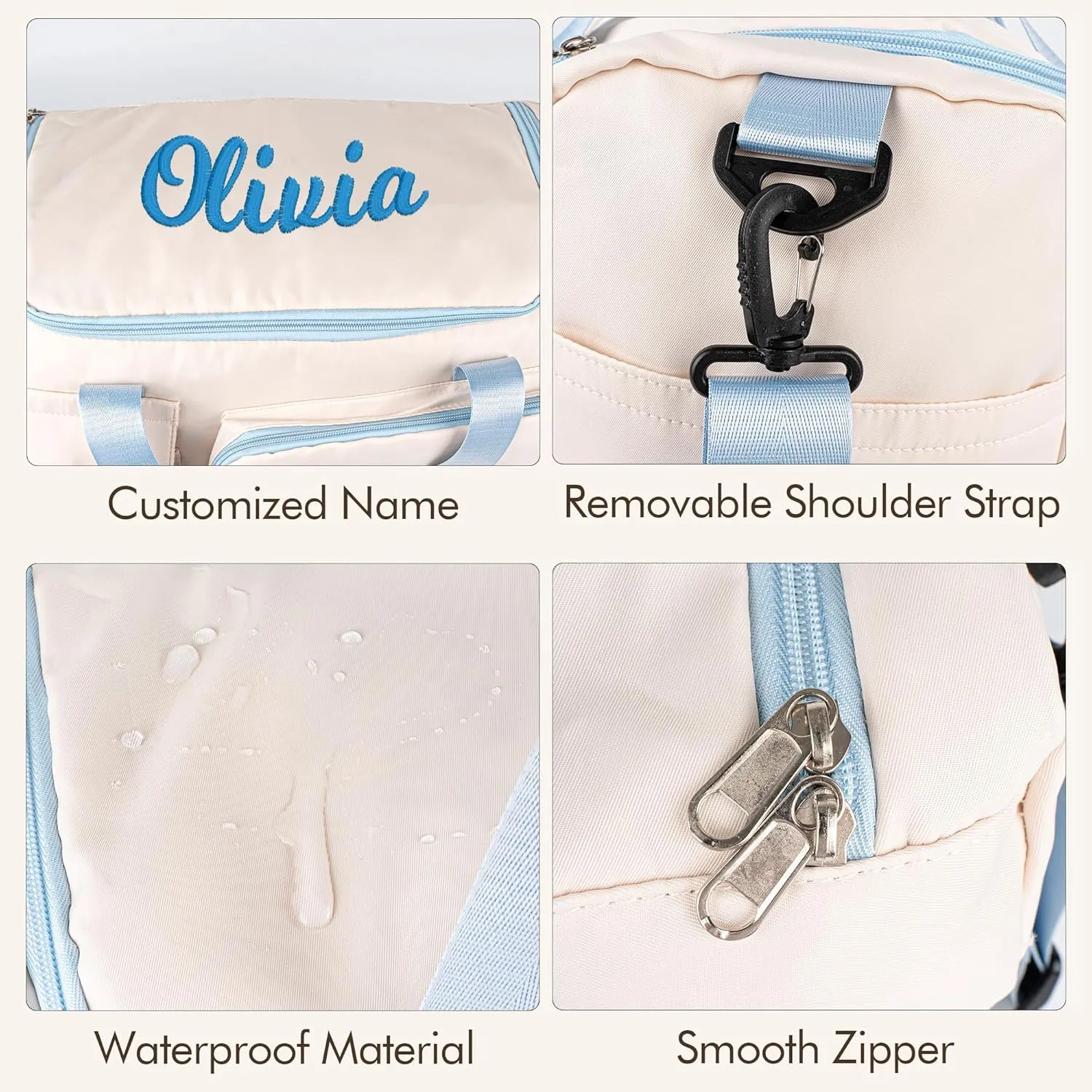 Duffel Bag for Women Girls Personalized Weekender Overnight Bag with Embroidered Name - Custom Travel Duffle with Shoe Compartment, Waterproof & Foldable, Bridesmaid Gift (Blue)