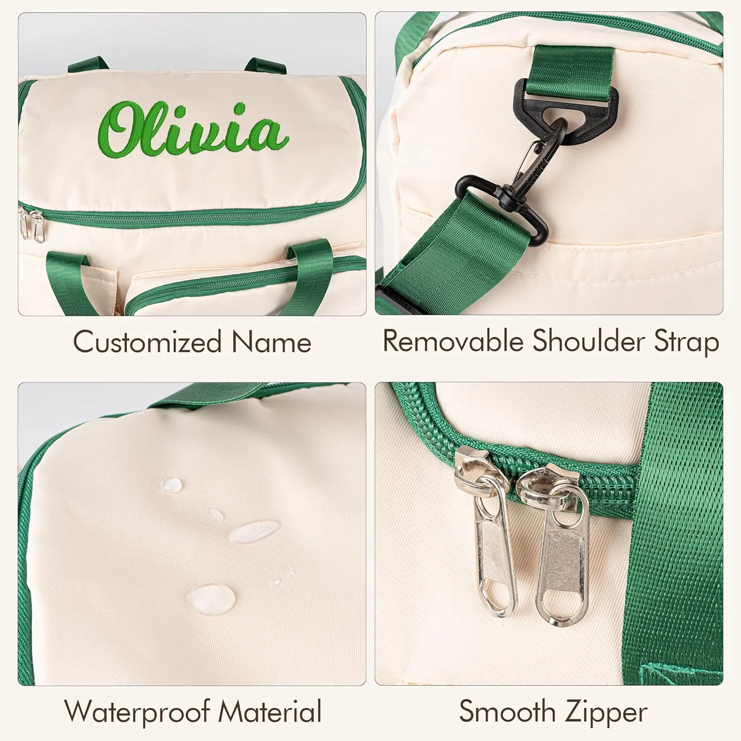 Duffel Bag for Women Girls Personalized Weekender Overnight Bag with Embroidered Name - Custom Travel Duffle with Shoe Compartment, Waterproof & Foldable, Bridesmaid Gift (Green)