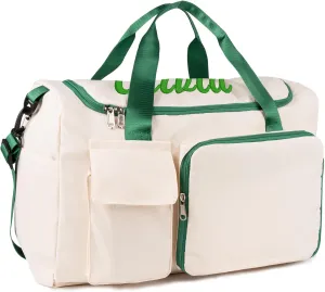 Duffel Bag for Women Girls Personalized Weekender Overnight Bag with Embroidered Name - Custom Travel Duffle with Shoe Compartment, Waterproof & Foldable, Bridesmaid Gift (Green)
