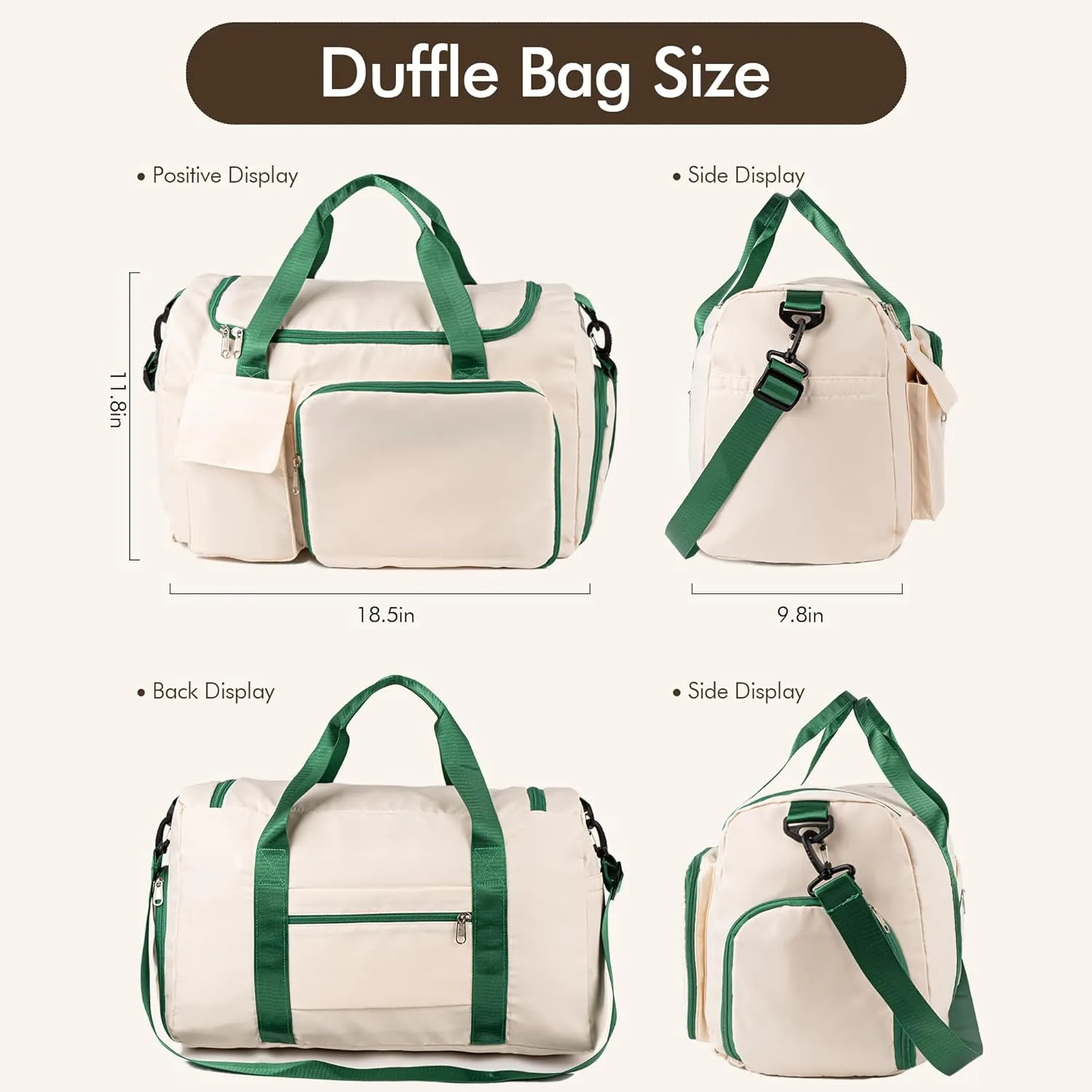Duffel Bag for Women Girls Personalized Weekender Overnight Bag with Embroidered Name - Custom Travel Duffle with Shoe Compartment, Waterproof & Foldable, Bridesmaid Gift (Green)
