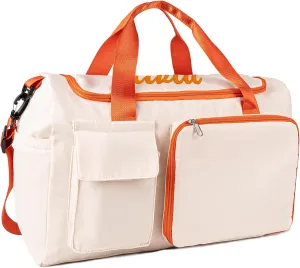 Duffel Bag for Women Girls Personalized Weekender Overnight Bag with Embroidered Name - Custom Travel Duffle with Shoe Compartment, Waterproof & Foldable, Bridesmaid Gift (Orange)