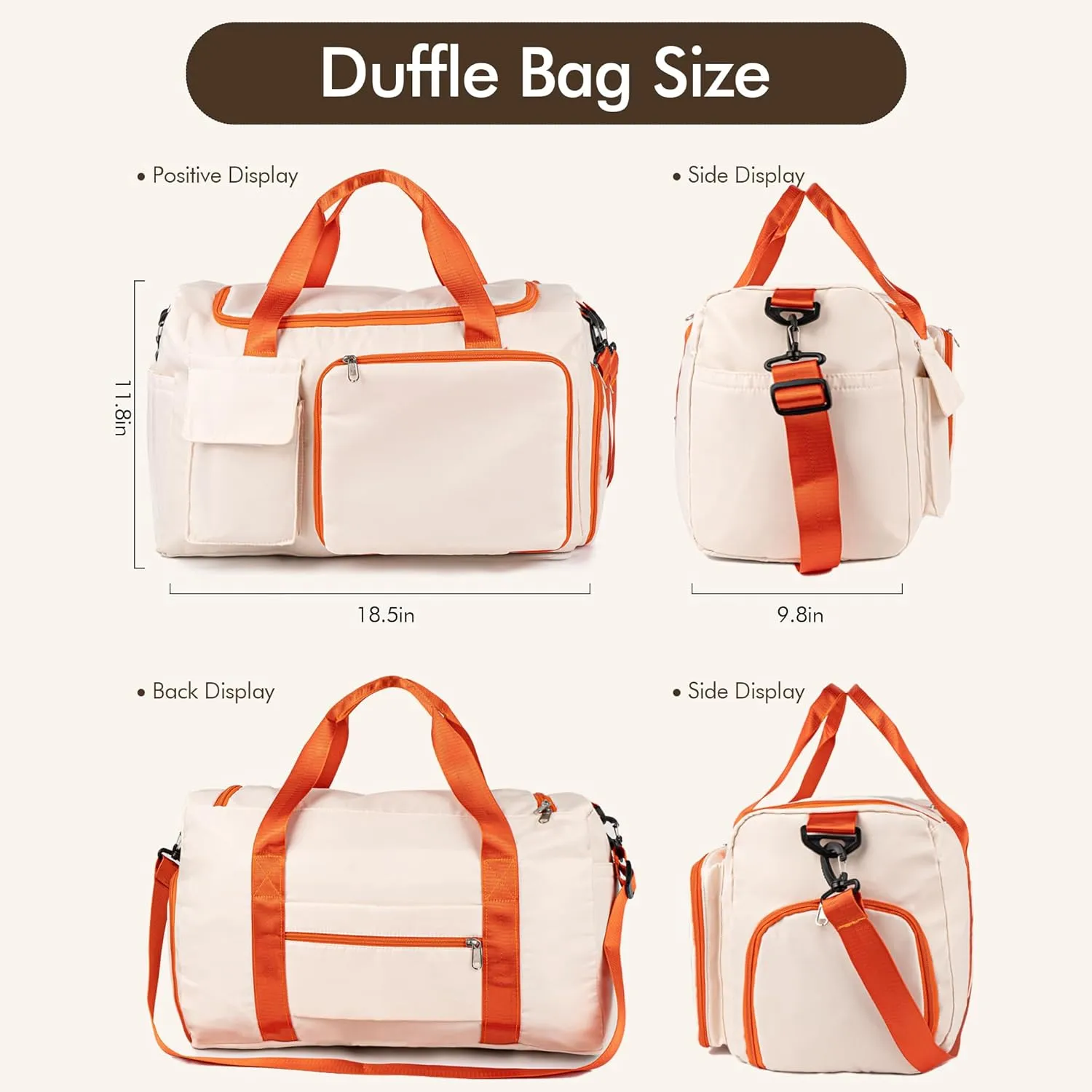 Duffel Bag for Women Girls Personalized Weekender Overnight Bag with Embroidered Name - Custom Travel Duffle with Shoe Compartment, Waterproof & Foldable, Bridesmaid Gift (Orange)