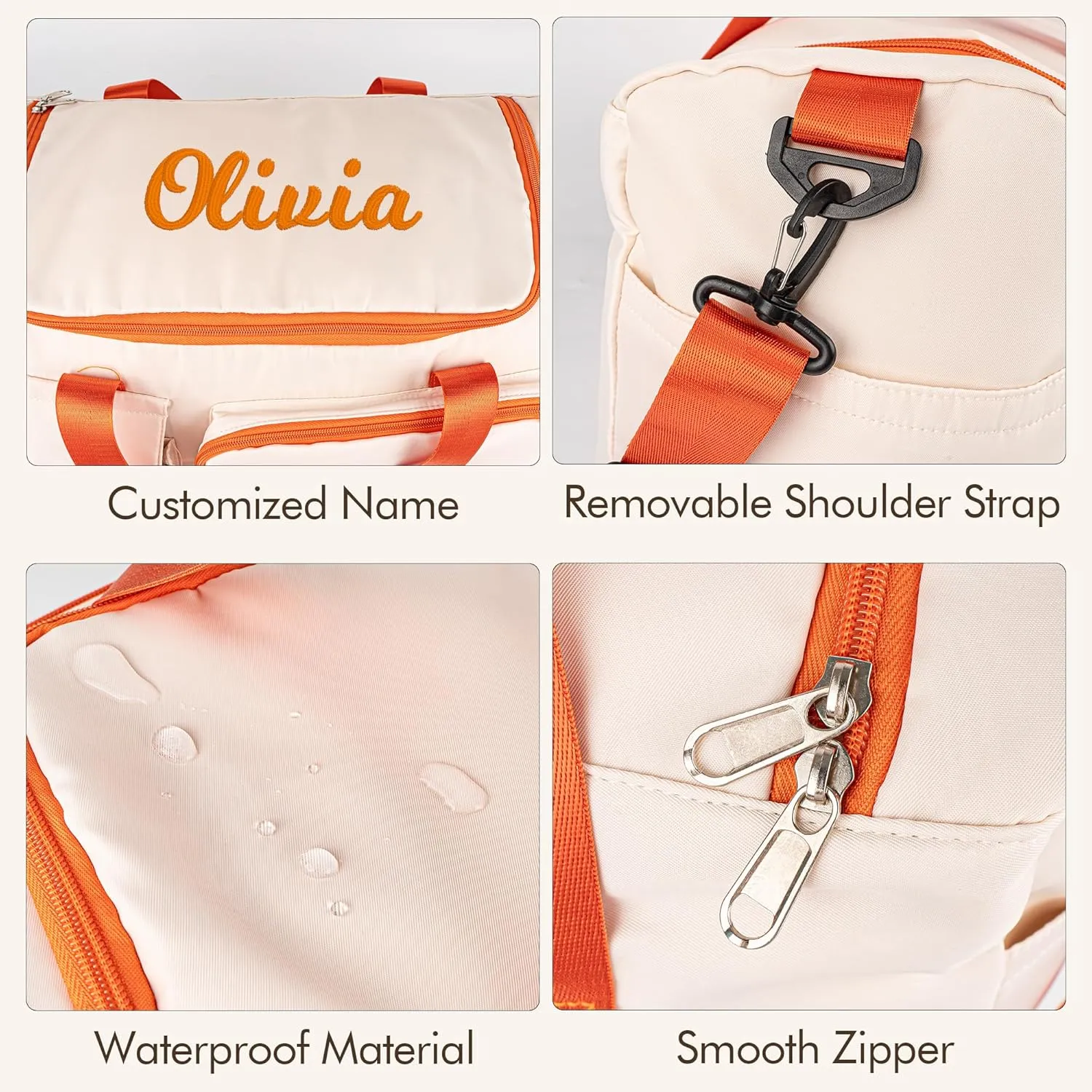 Duffel Bag for Women Girls Personalized Weekender Overnight Bag with Embroidered Name - Custom Travel Duffle with Shoe Compartment, Waterproof & Foldable, Bridesmaid Gift (Orange)