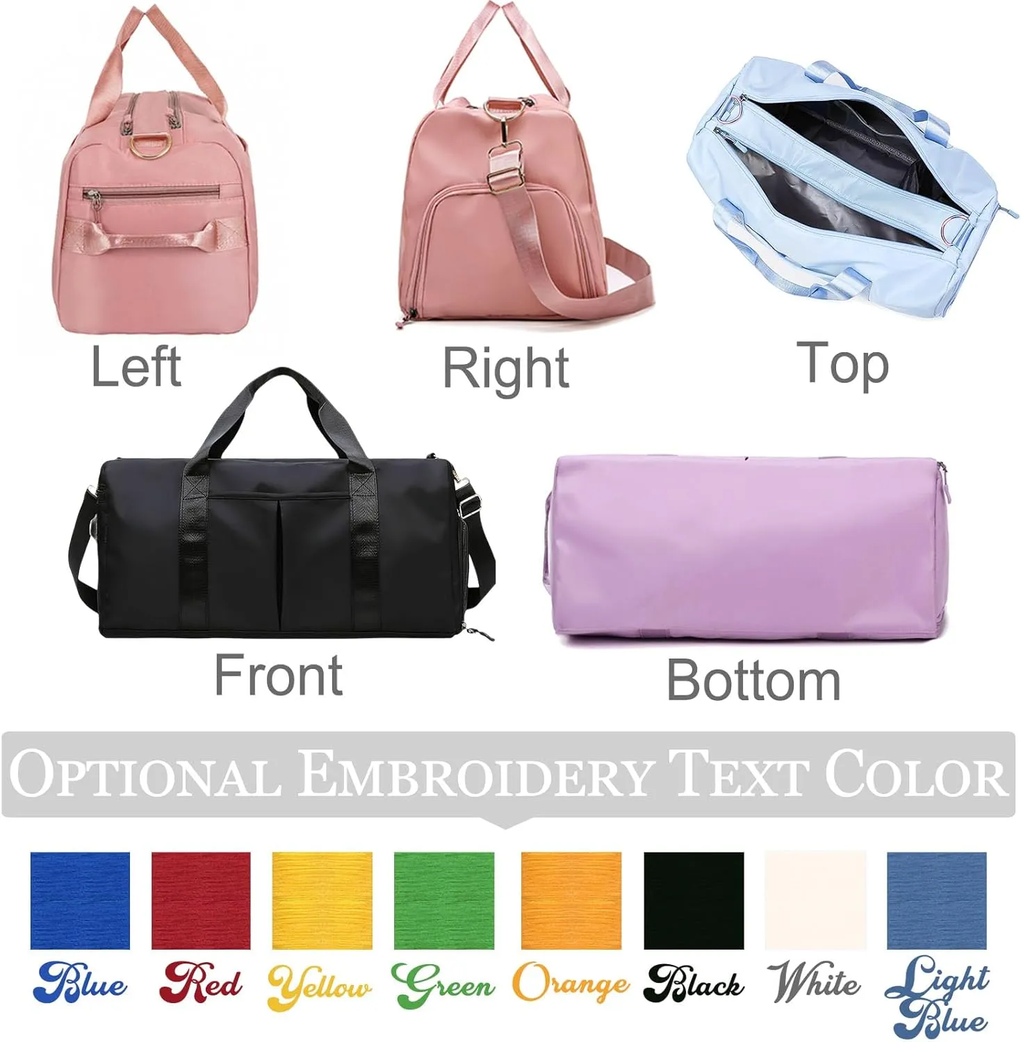 Duffel Bags for Travel Personalized Embroidered Name Text Custom Sport Weekender Bags for Women Men Customized Dry Wet Separated Waterproof Carry on Bag - Blue