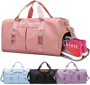 Duffel Bags for Travel Personalized Embroidered Name Text Custom Sport Weekender Bags for Women Men Customized Dry Wet Separated Waterproof Carry on Bag - Pink
