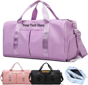 Duffel Bags for Travel Personalized Embroidered Name Text Custom Sport Weekender Bags for Women Men Customized Dry Wet Separated Waterproof Carry on Bag - Purple