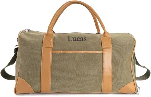 Duffle Bag for Men, Personalized Overnight Bags, Travel Bag with Leather Handle, Canvas Weekender Overnight Bag with Shoe Compartment, Custom Groomsmen Gift for Travel Camping Moving (Green)