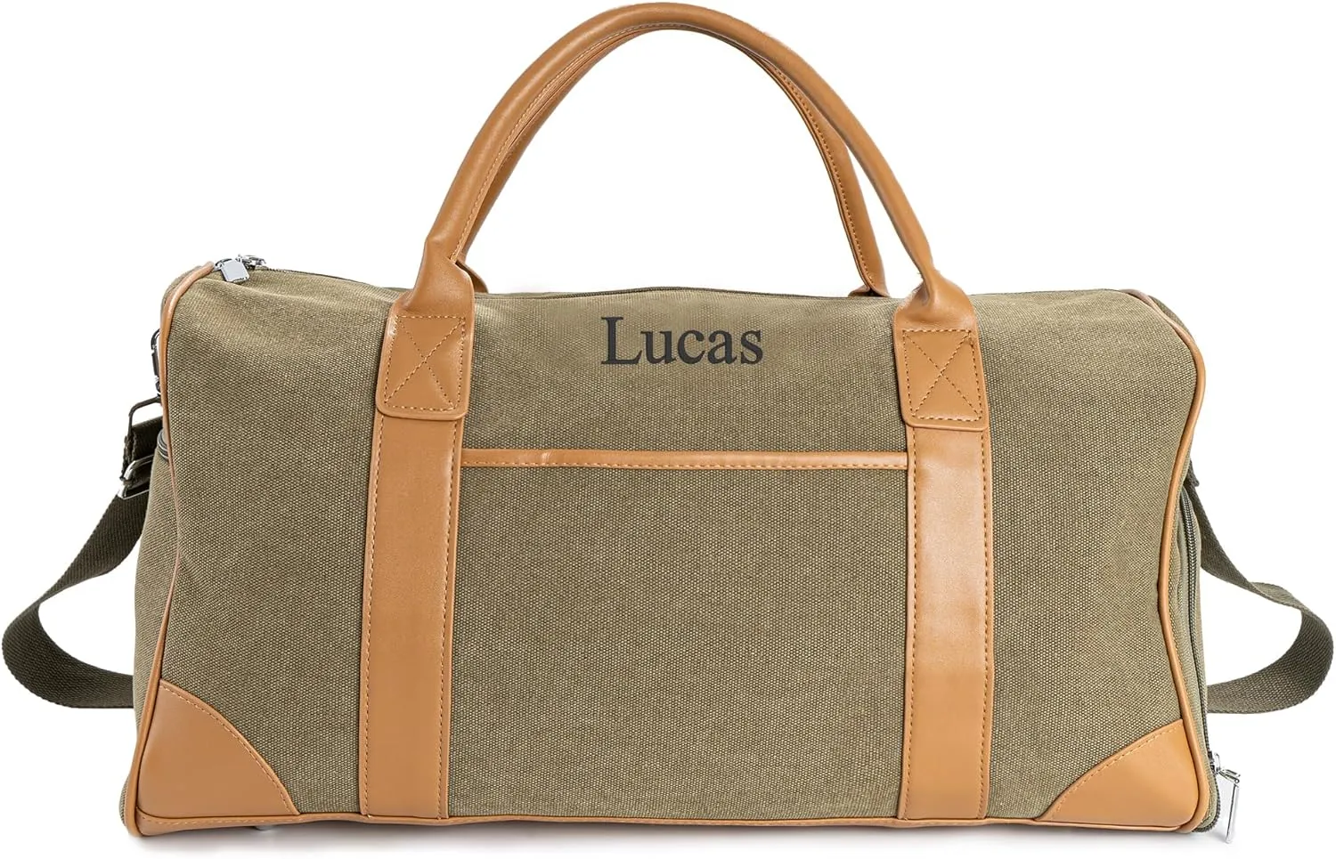 Duffle Bag for Men, Personalized Overnight Bags, Travel Bag with Leather Handle, Canvas Weekender Overnight Bag with Shoe Compartment, Custom Groomsmen Gift for Travel Camping Moving (Green)