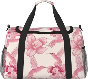 Duffle Bag for Travel, Pink Hummingbird Flower Weekender Overnight Duffel Bag, Carry On Bag Gym Bag for Women Men, Personal Item Travel Bag