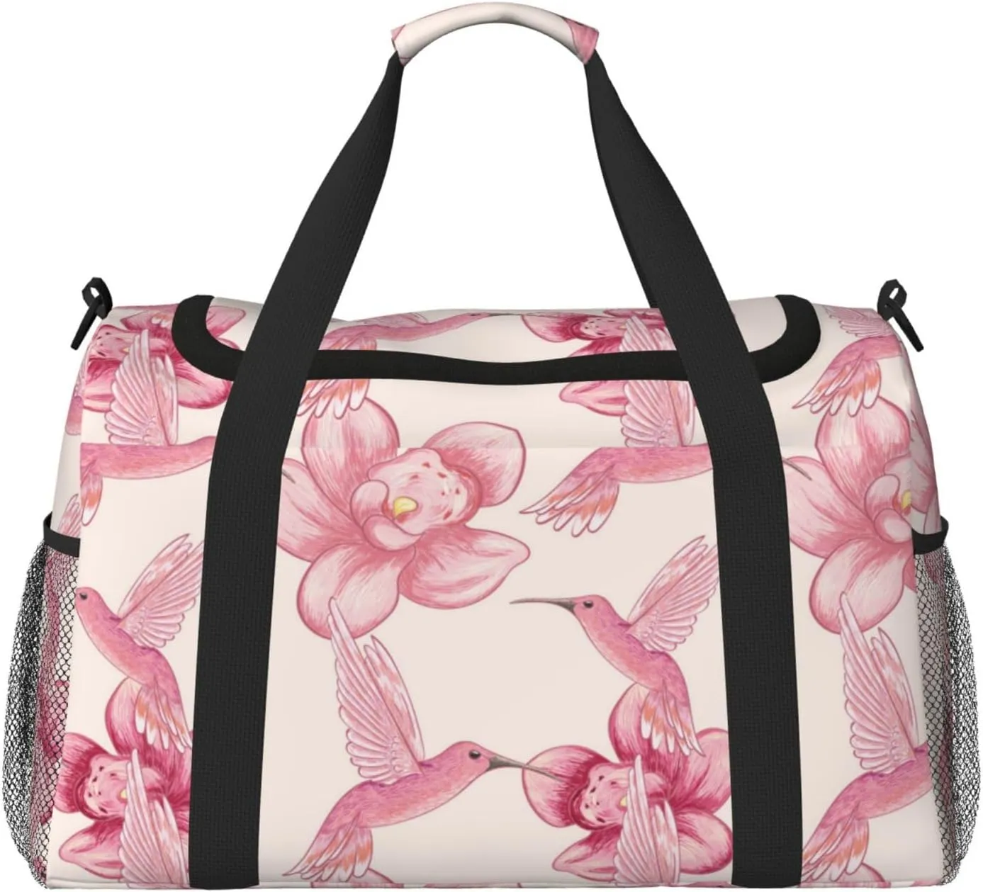 Duffle Bag for Travel, Pink Hummingbird Flower Weekender Overnight Duffel Bag, Carry On Bag Gym Bag for Women Men, Personal Item Travel Bag
