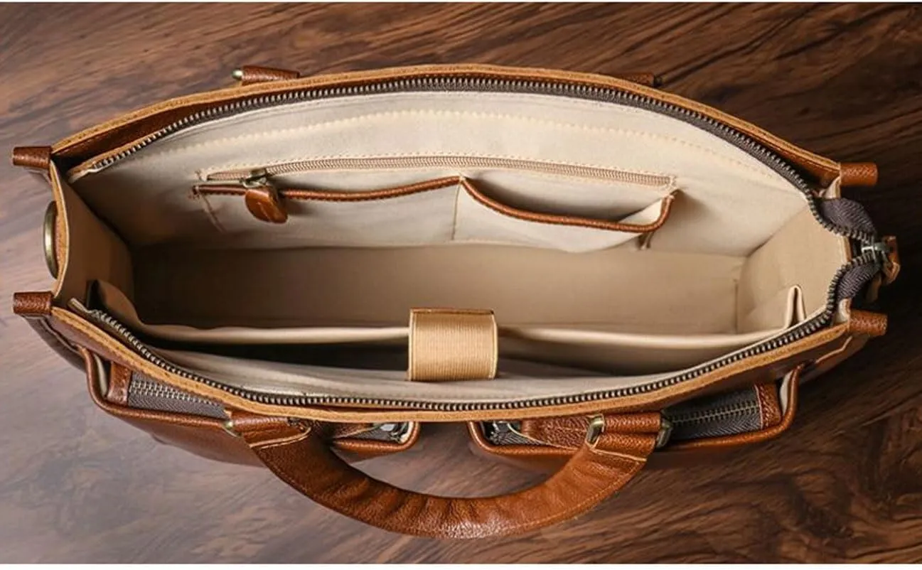 DUSTMAN Business Handbags Briefcases Mens Messenger Shoulder Bags Genuine Leather Laptop Bags Carrying Cases