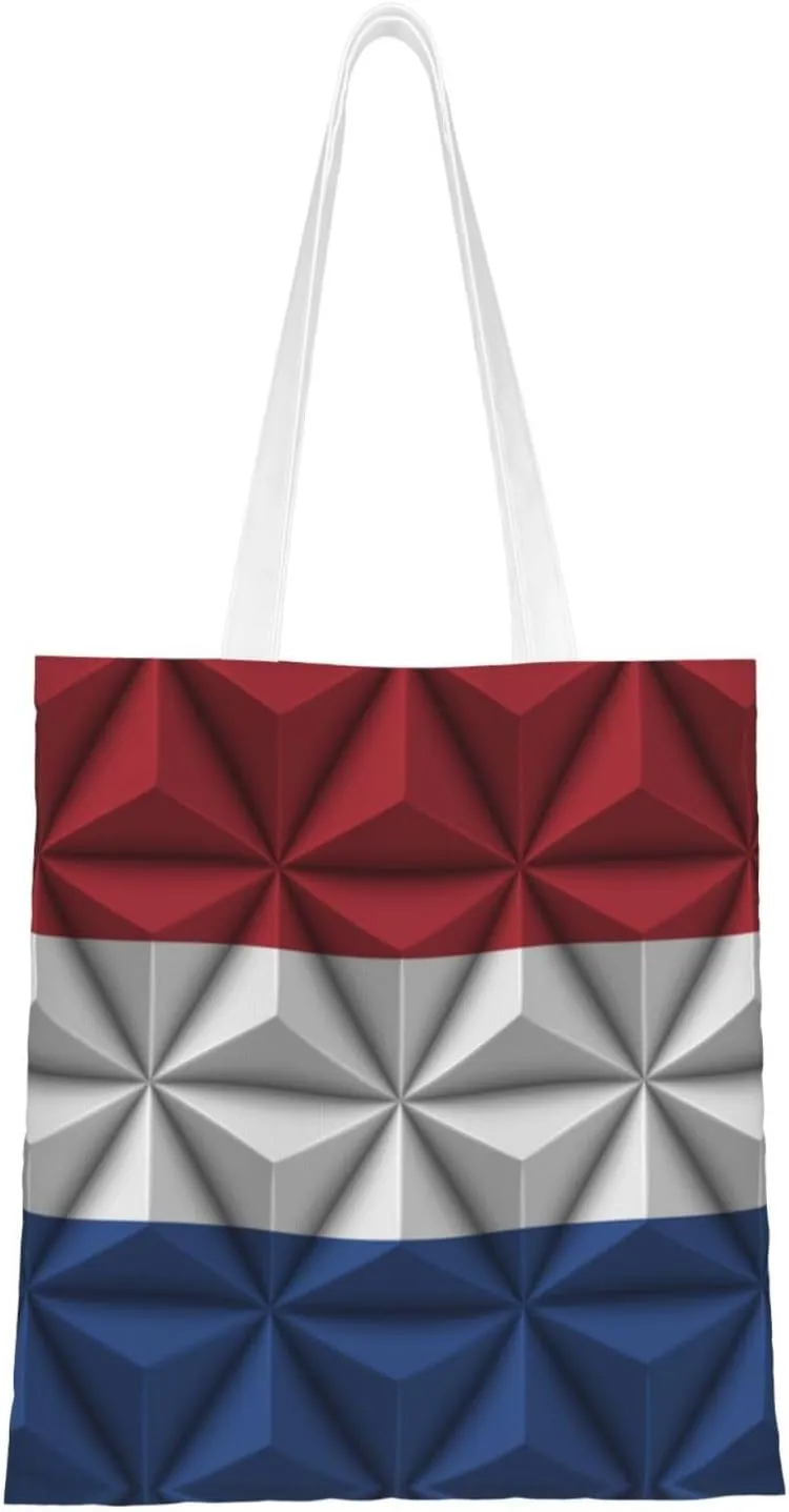 Dutch Flag With Polygon Effect Tote Bag for Women Canvas Shopping Bags Reusable Large Capacity Casual Shoulder Handbags Grocery Bags DIY Gift Bags