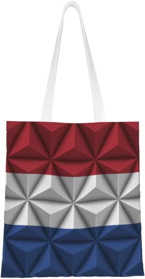 Dutch Flag With Polygon Effect Tote Bag for Women Canvas Shopping Bags Reusable Large Capacity Casual Shoulder Handbags Grocery Bags DIY Gift Bags