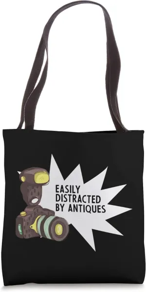 Easily Distracted By Antiques Retro Camera Junkin Thrifting Tote Bag