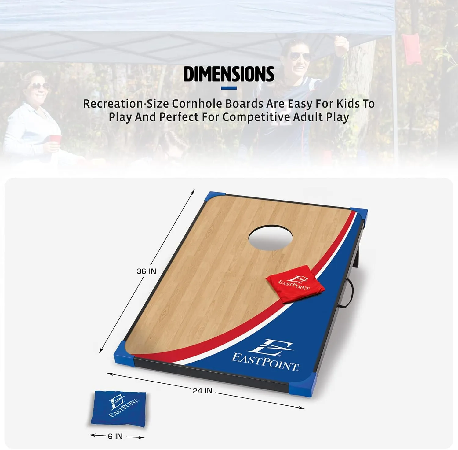 EastPoint Sports Cornhole Game Set Bean Bag Toss MDF - 2' W x 3' L - Built-In Storage, Convenient Carry Handles and 8 Premium Bean Bags