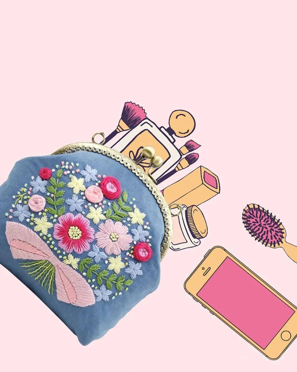 Easy Embroidery DIY Bags Purse Wallet Handbag, Cross Stitch Kit for Beginner Needlework Sewing Craft Friend Gifts Bags Beautiful Flower Basket Girl