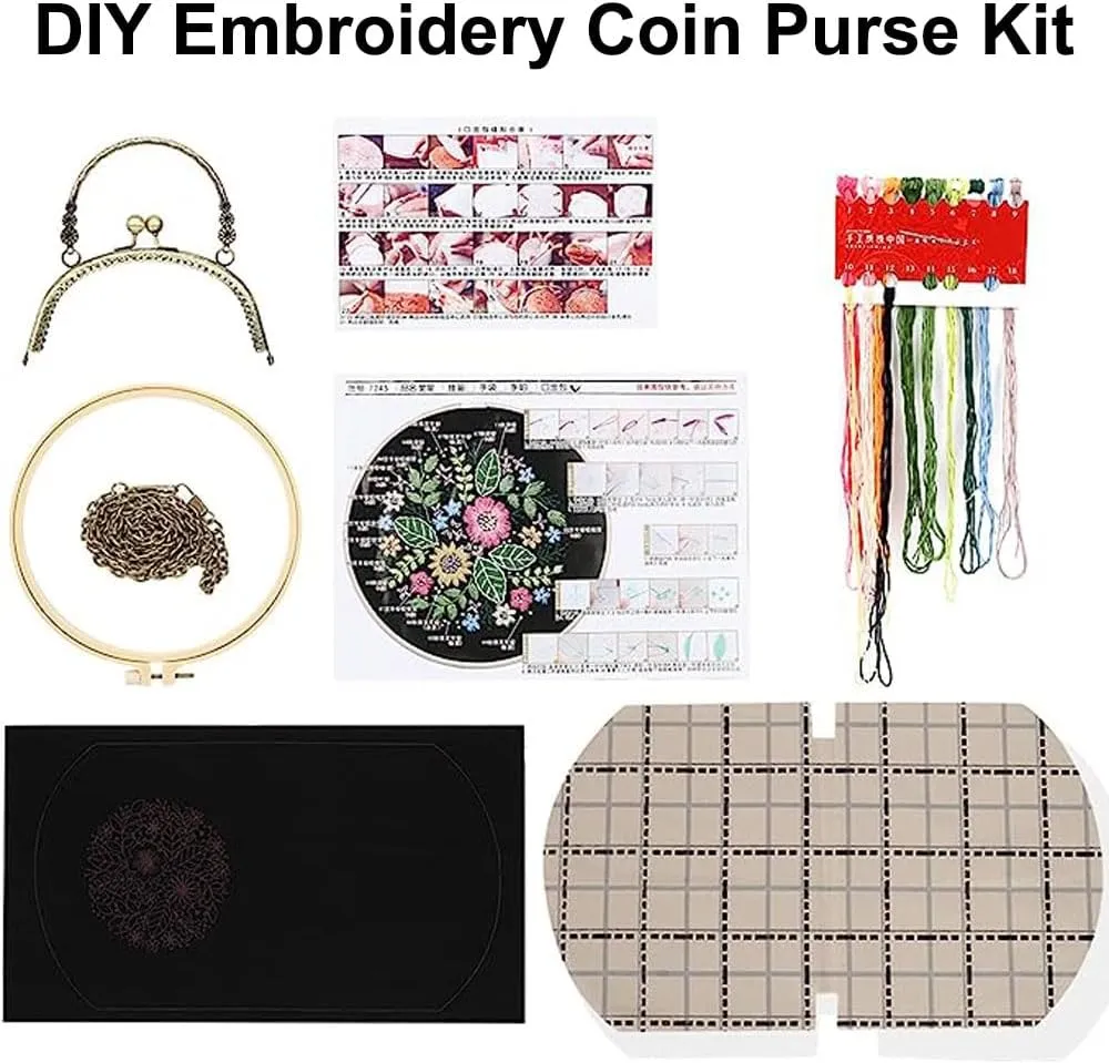 Easy Embroidery DIY Bags Purse Wallet Handbag, Cross Stitch Kit for Beginner Needlework Sewing Craft Friend Gifts Bags Beautiful Flower Basket Girl