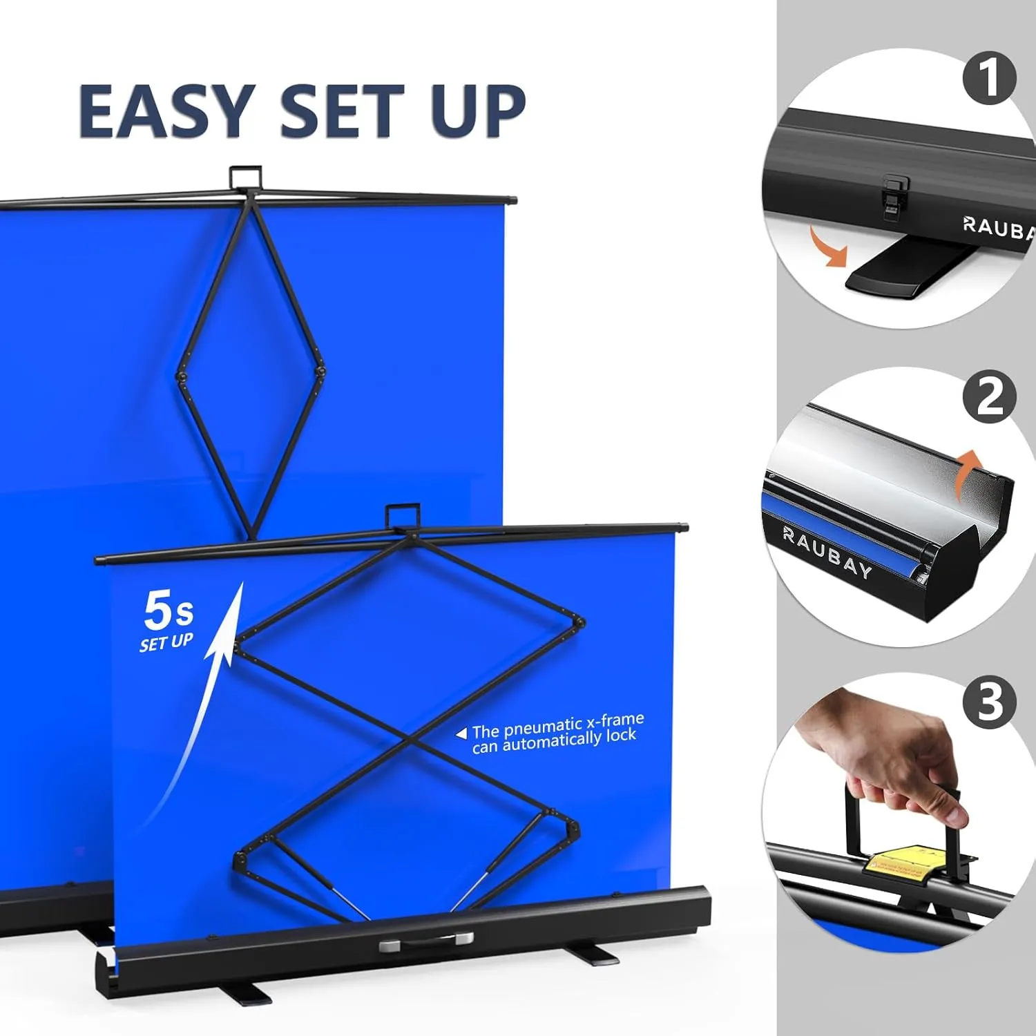 【Easy Set Up】 RAUBAY 59.8 x 82.7in Collapsible Blue Screen Backdrop Portable Retractable Chroma Key Panel Photo Background with Stand for Video Conference, Photographic Studio, Streaming