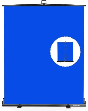 【Easy Set Up】 RAUBAY 59.8 x 82.7in Collapsible Blue Screen Backdrop Portable Retractable Chroma Key Panel Photo Background with Stand for Video Conference, Photographic Studio, Streaming