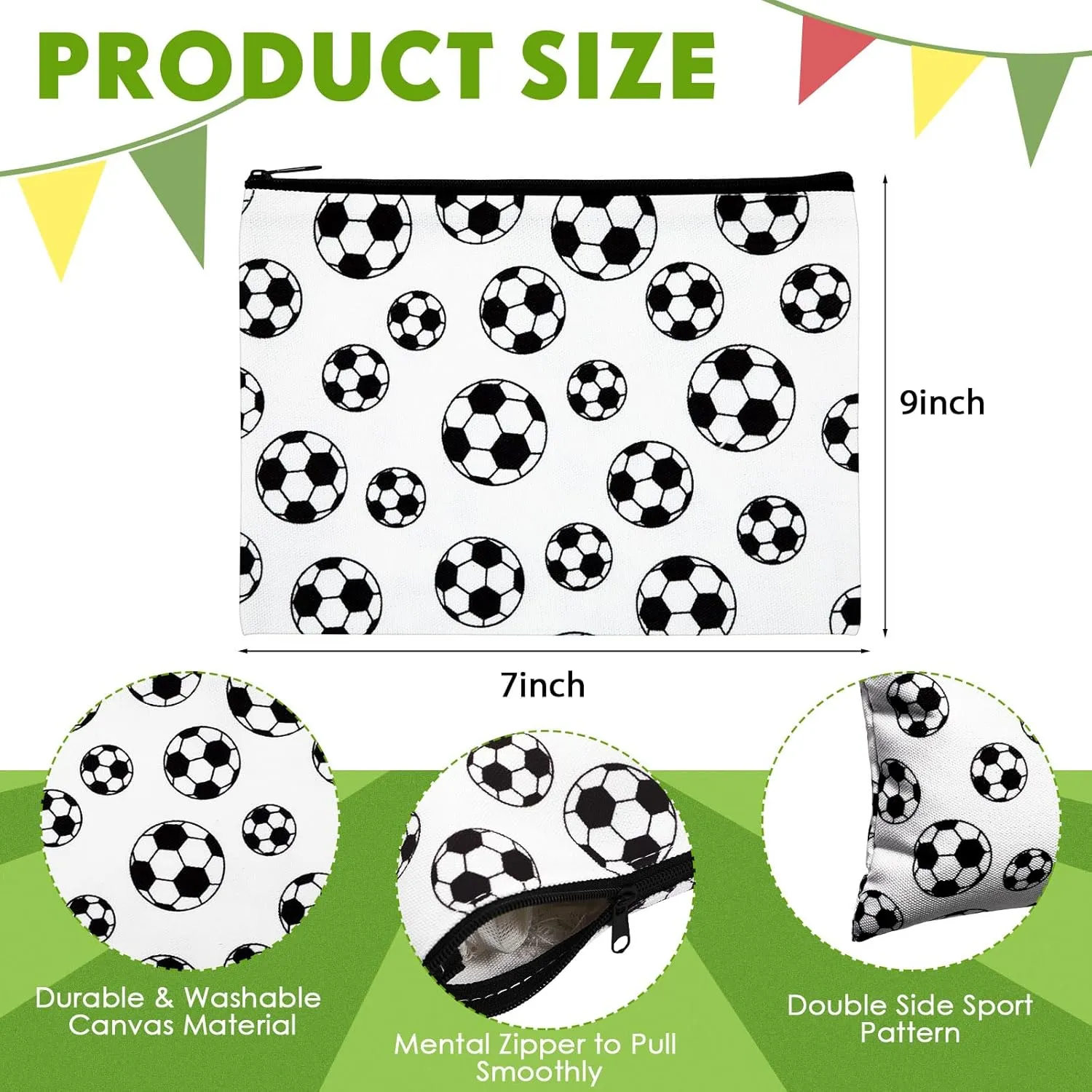 Eccliy 20 Pcs Soccer Makeup Bag Cosmetic Bag Canvas Gifts Sport Soccer Themed Accessories for Girls Toiletry Pouch with Zipper for Women Party Shopping Home Travel, 9 x 7 Inch