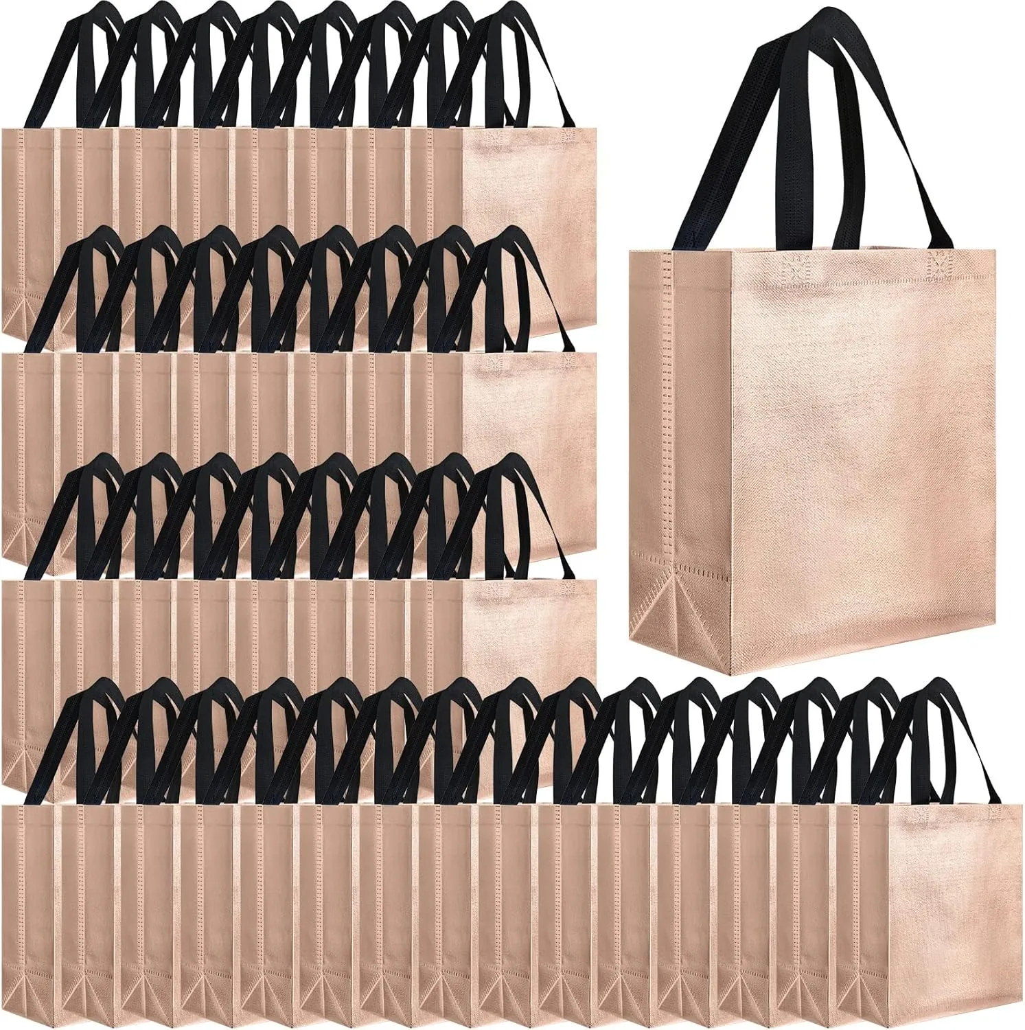 Eccliy 80 Pieces Gift Bags Set Glossy Reusable Tote with Handles Grocery Bags Bulk for Wedding, Bachelorette Party, Christmas(Medium,Champagne)