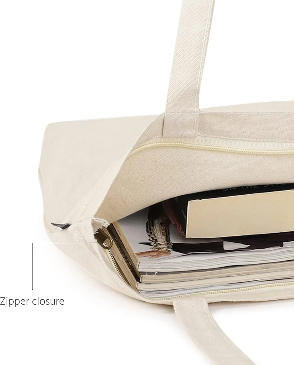 Ecoright Tote Bag for Women with Zipper, Small Tote Bag, Canvas Bag, Reusable Cotton Bag for Beach, Grocery, School & Work